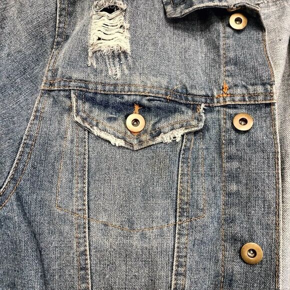 Carbon Grey Hoodie Denim Button Front Distressed Jacket Size Large - Picture 6 of 8